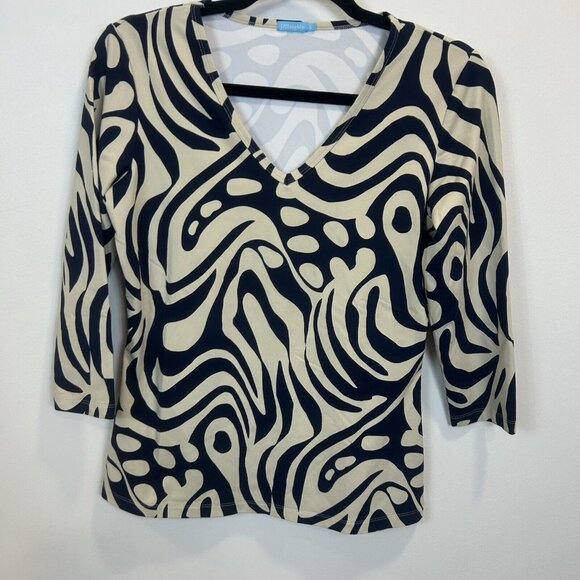 J. McLaughlin Women’s Catalina Cloth 3/4 Sleeve Stretch Cream Navy Size Small - Picture 3 of 8